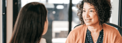 Two people talking